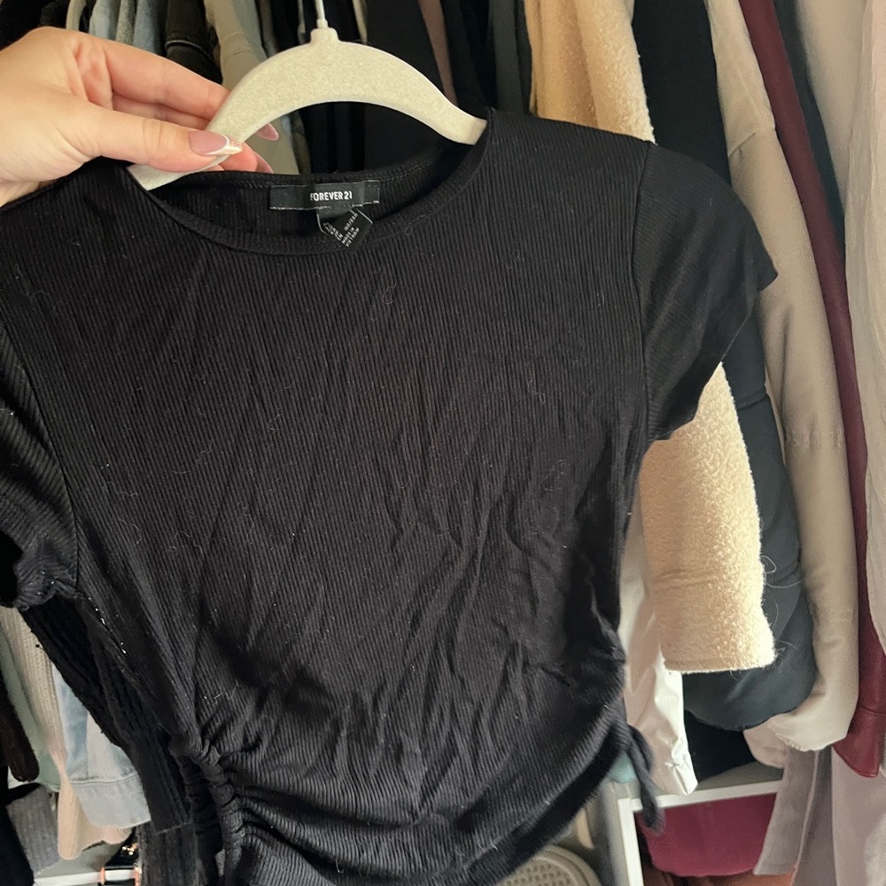 Forever 21 Black Ribbed Short Sleeve Top